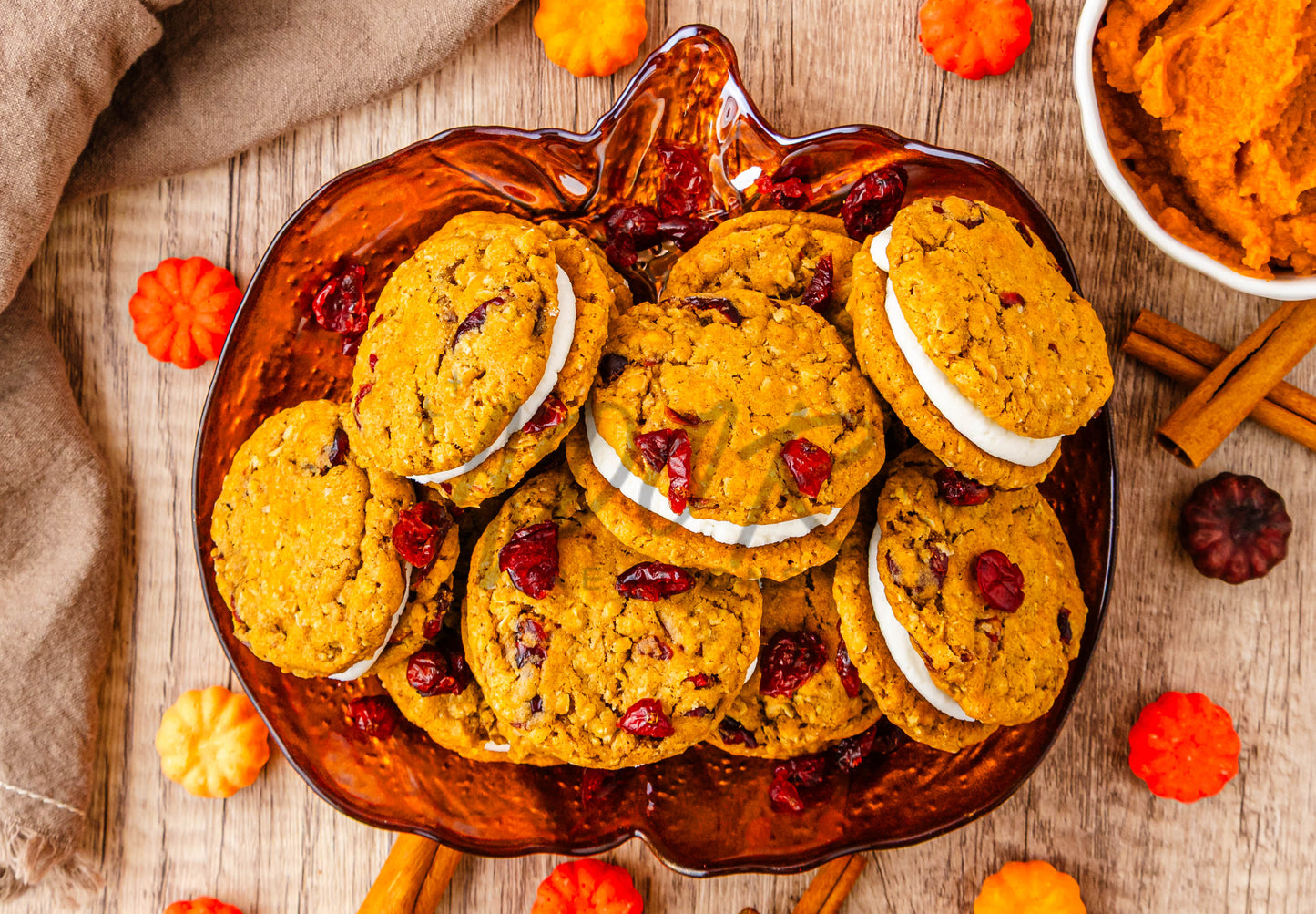 Pumpkin Oatmeal Cranberry Sandwich Cookies - Set 2 of 3