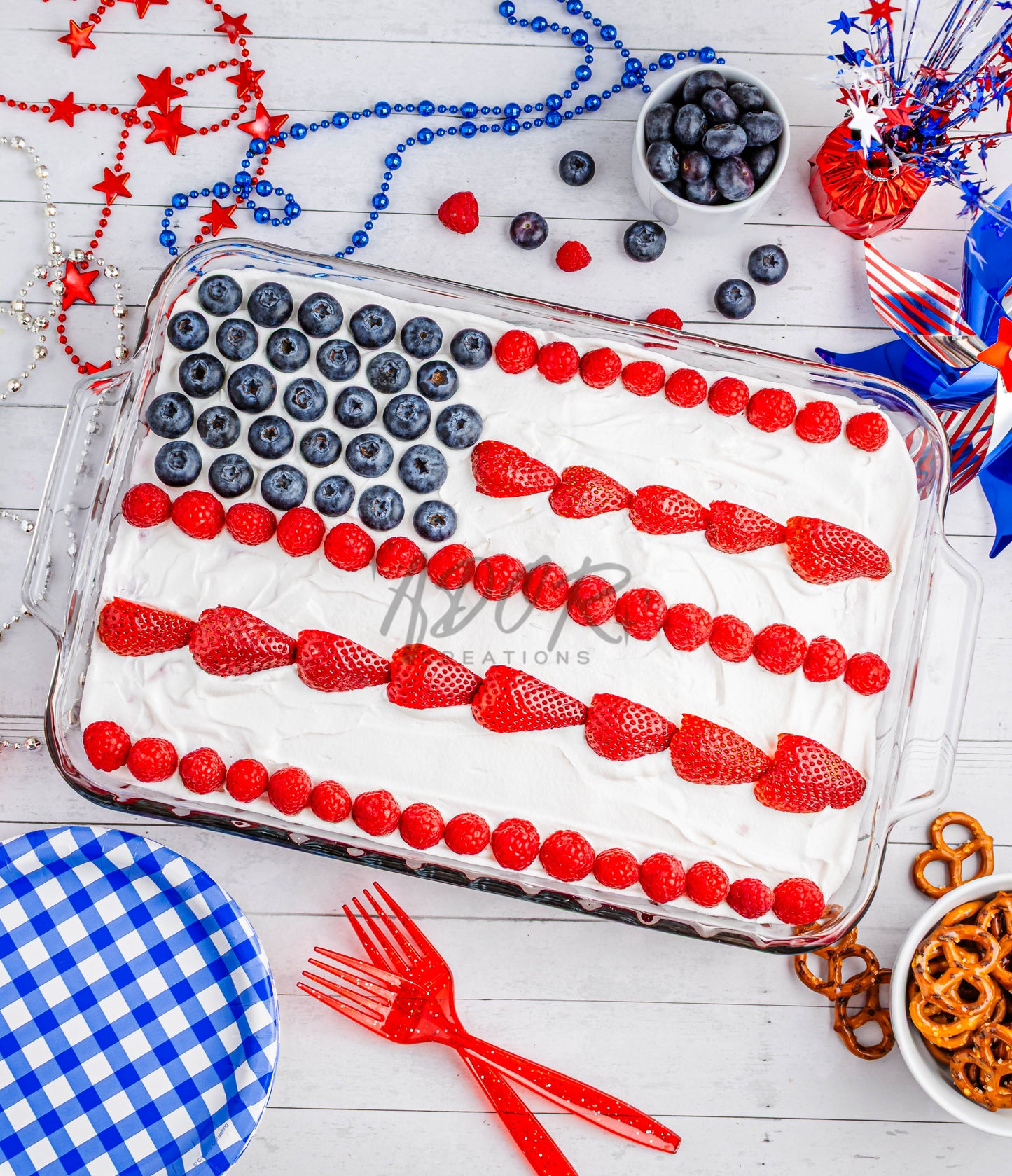 Patriotic Triple Berry Pretzel Salad - EXCLUSIVE