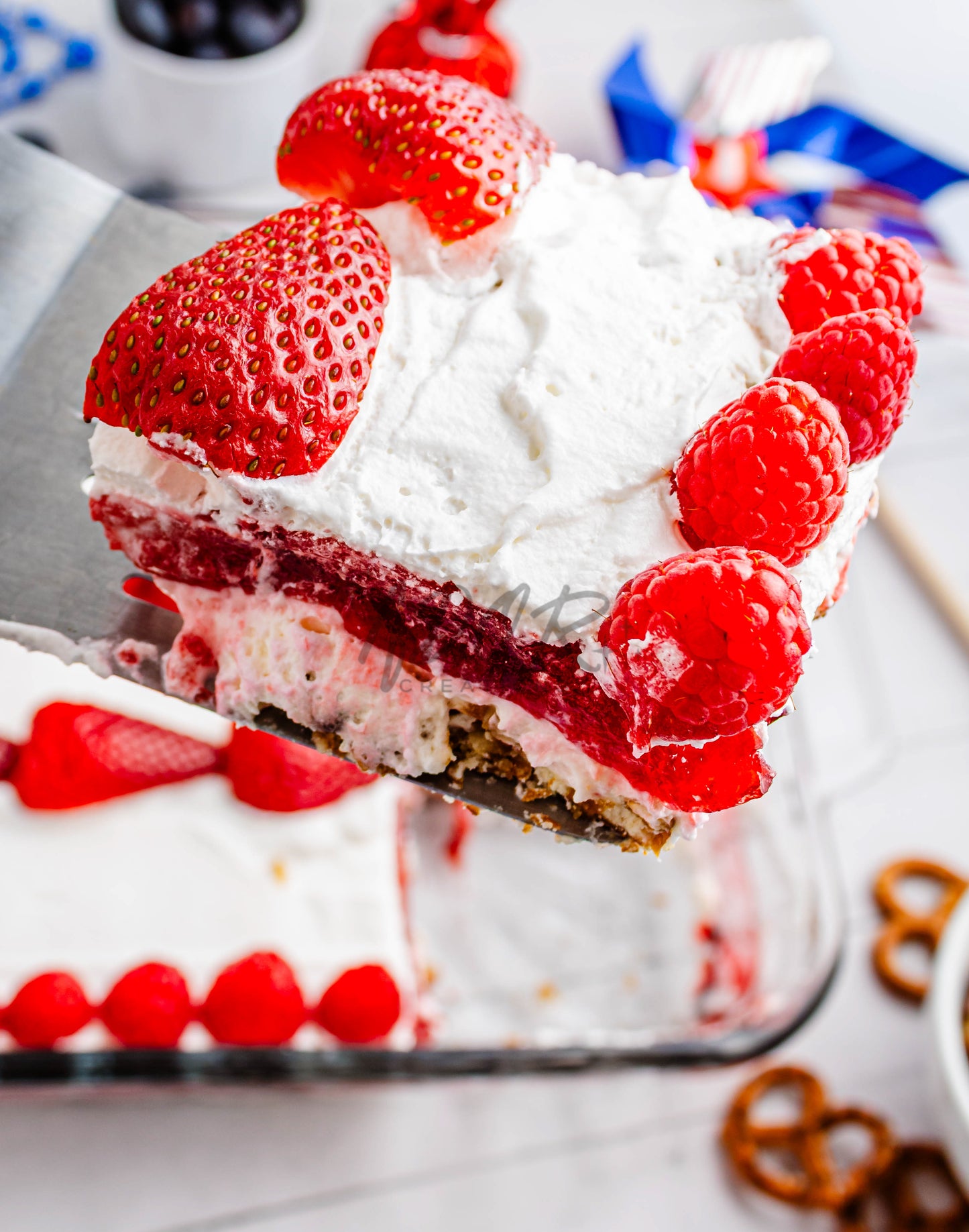 Patriotic Triple Berry Pretzel Salad - EXCLUSIVE