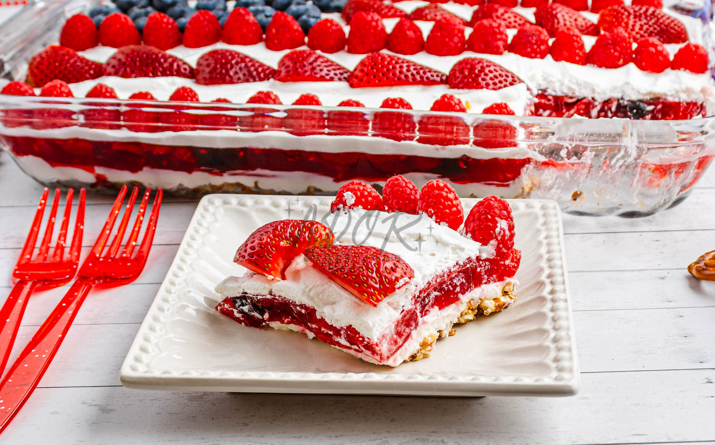 Patriotic Triple Berry Pretzel Salad - EXCLUSIVE